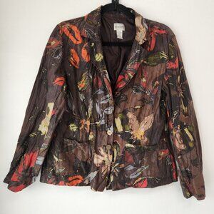 Chico's Silk Blend Floral Brown Blazer Jacket Lightweight Career Women's M/8